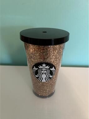 Starbucks Exclusive Holiday Tumbler 2021 Gold Glitter 16 Oz Grande NO STRAW